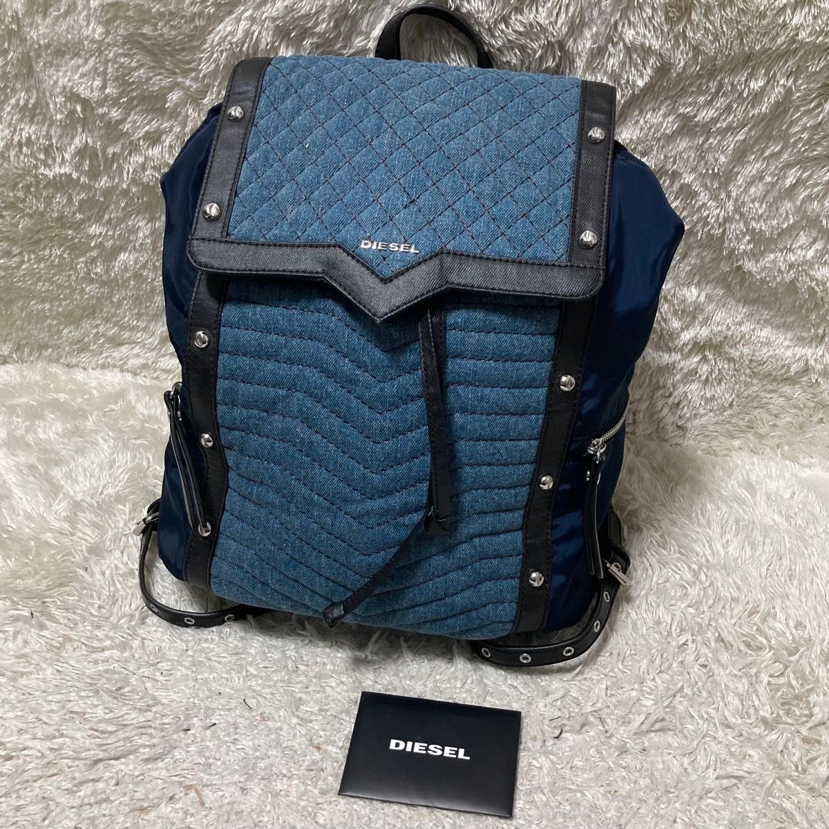 美品 DIESEL ディーゼル キルティング リュック デニム スタッズ 美品 DIESEL ディーゼル キルティング リュック デニム スタッズ