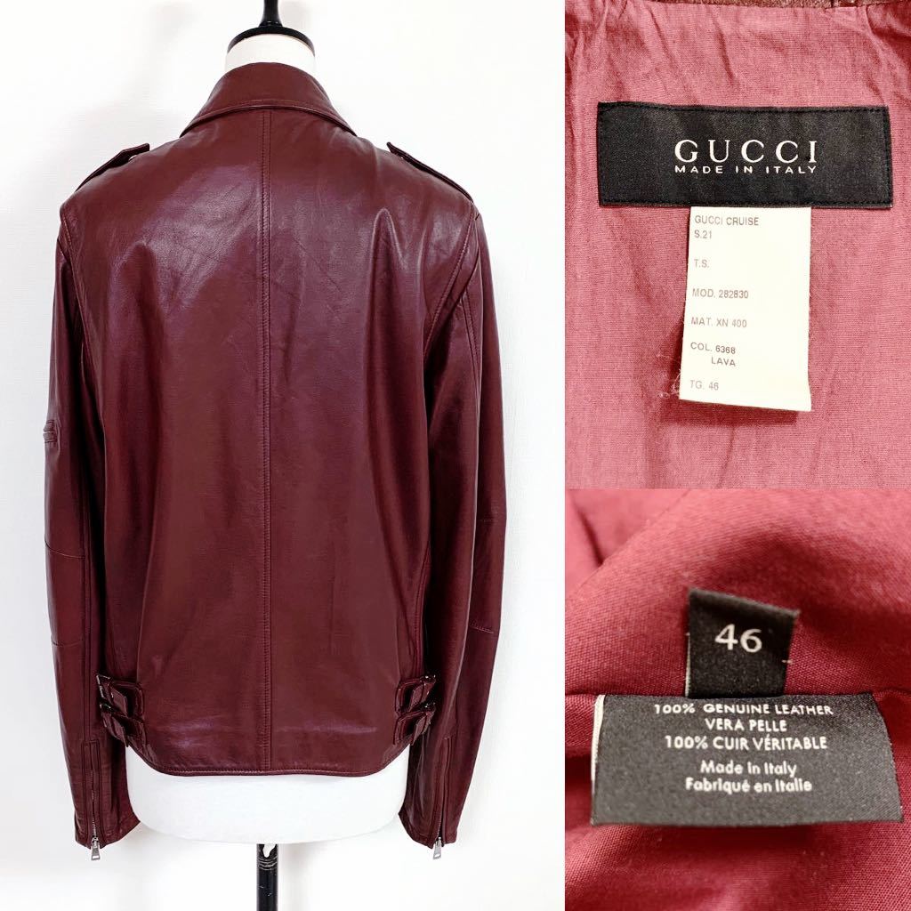 【E1975】超美色！GUCCI グッチ 最高級《TOM FORDデザイン》ボルドー色！レザー ライダース ジャケット 46 超稀少《トムフォード期》_画像8