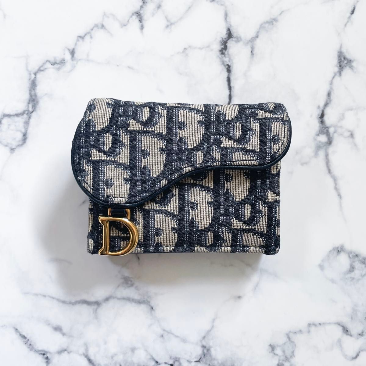 美品】Dior オブリーク サドル ロータスウォレット ディオール 美品】Dior オブリーク サドル ロータスウォレット ディオール