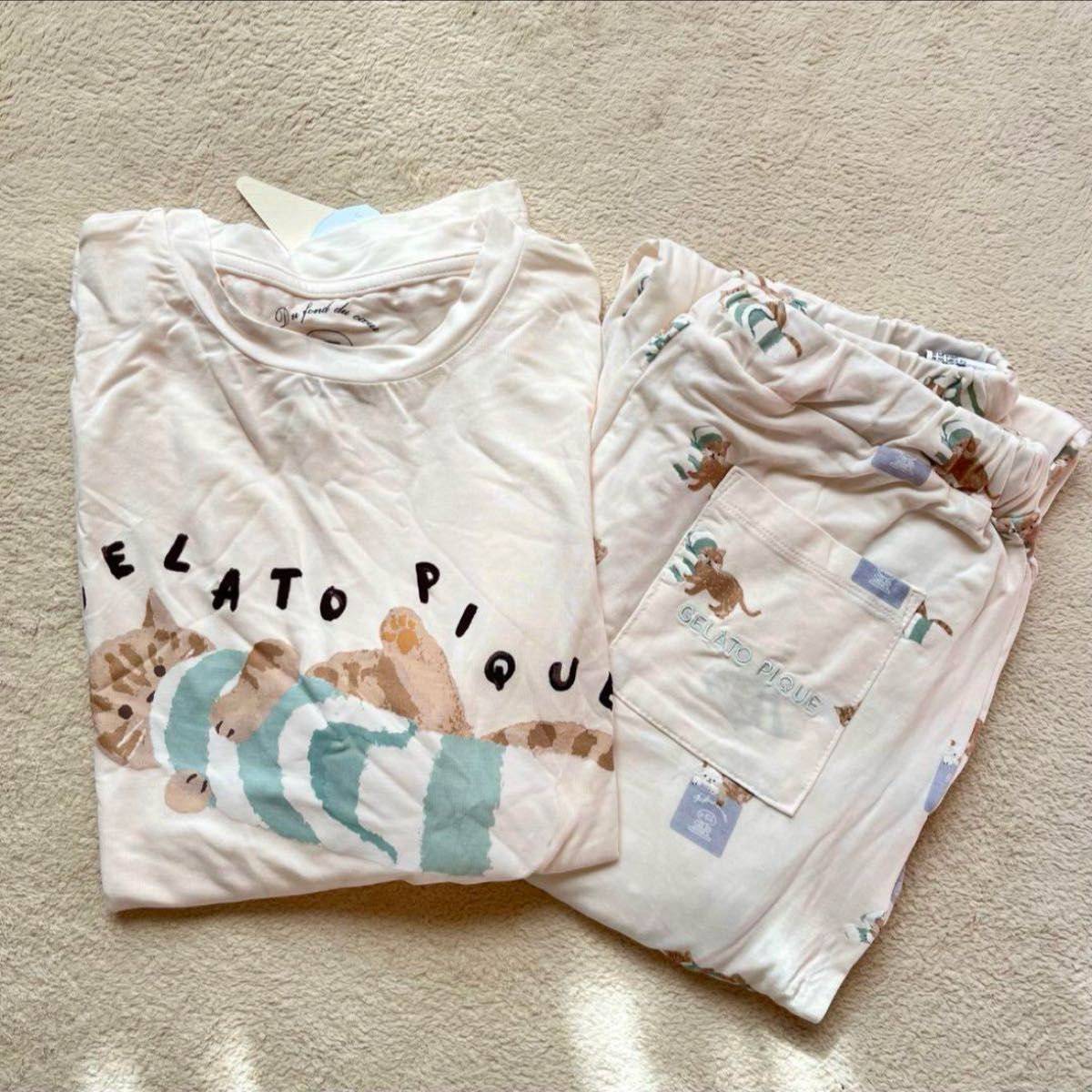 ジェラートピケ プレイフルキャット柄 ロンT&ロングパンツ ジェラートピケ プレイフルキャット柄 ロンT&ロングパンツ