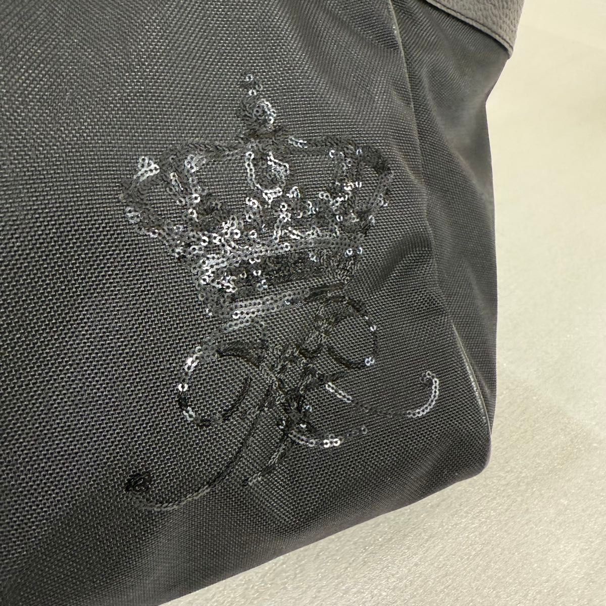 美品 ADMJ ショルダーバッグ 黒 ナイロン レザー クラウン刺繍 美品 ADMJ ショルダーバッグ 黒 ナイロン レザー クラウン刺繍