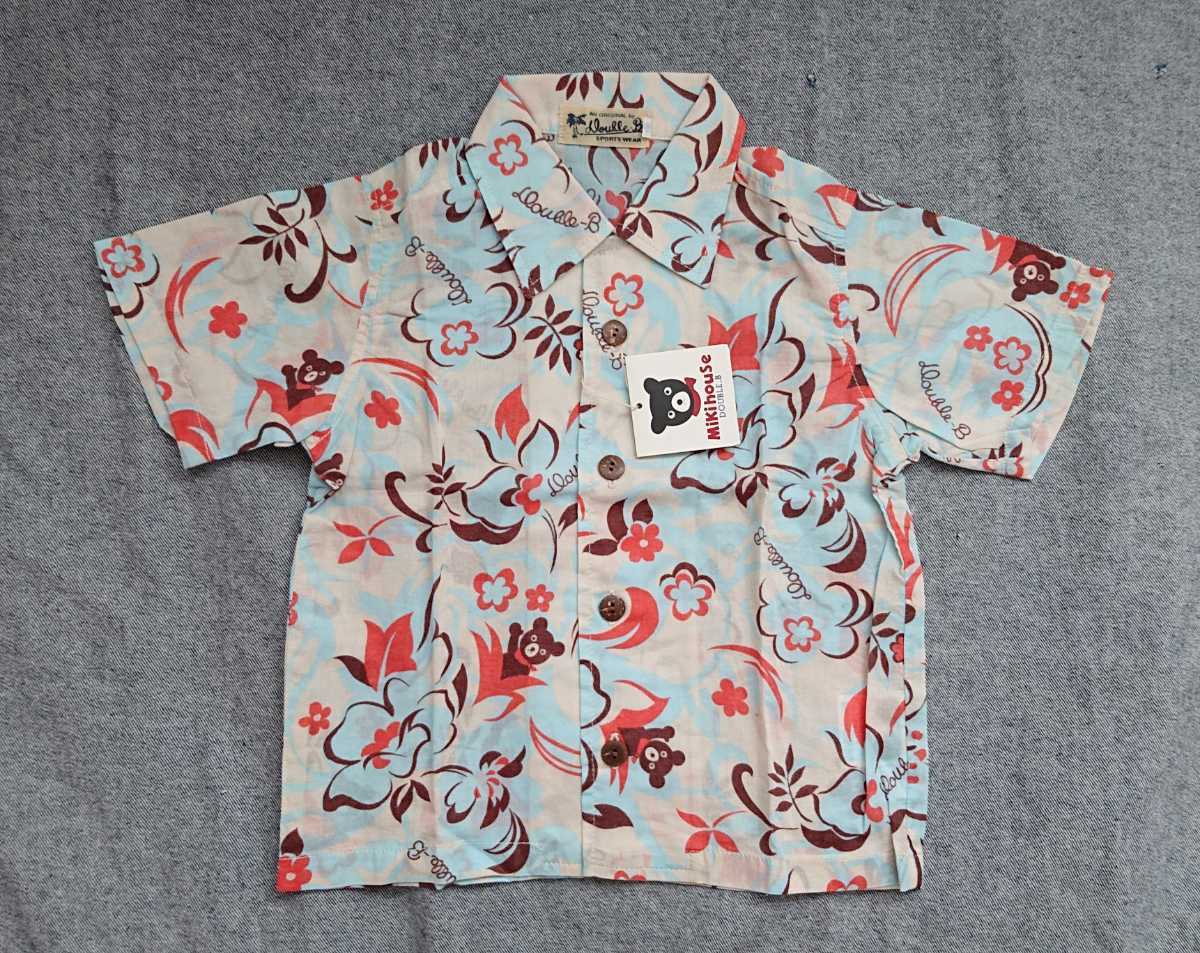  unused Miki House double B hibiscus pattern. shirt 90