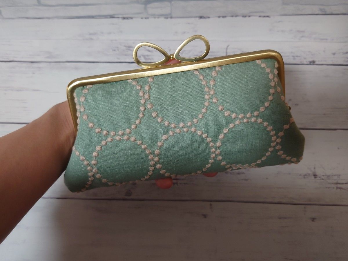 ∞【light green】長財布 ミナペルホネン tambourine 親子がま口 ∞【light green】長財布 ミナペルホネン tambourine 親子がま口