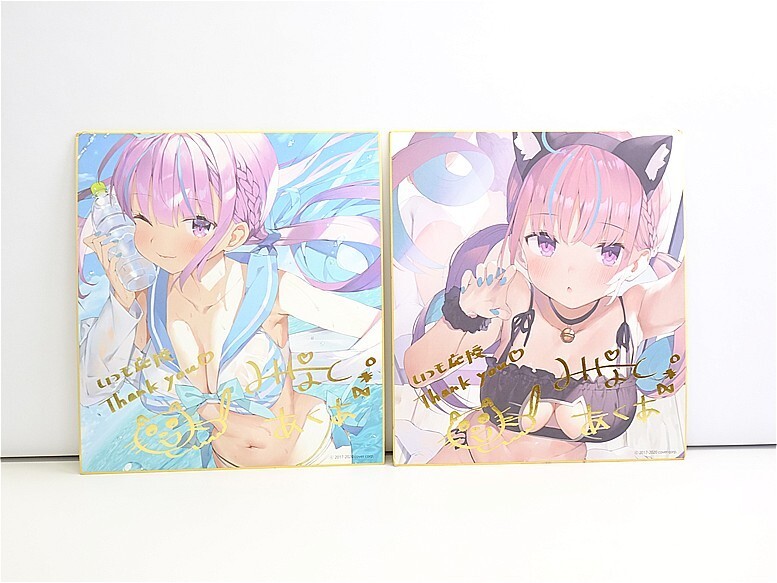 古参 湊あくあ がおう先生イラスト 箔押し複製サイン入り色紙 2 古参 湊あくあ がおう先生イラスト 箔押し複製サイン入り色紙 2