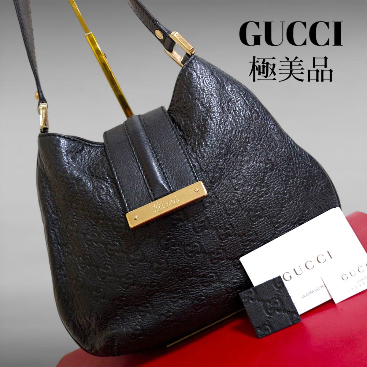 極美品 GUCCI シマ フラップ ブラック ショルダーバッグ ワン 極美品 GUCCI シマ フラップ ブラック ショルダーバッグ ワン