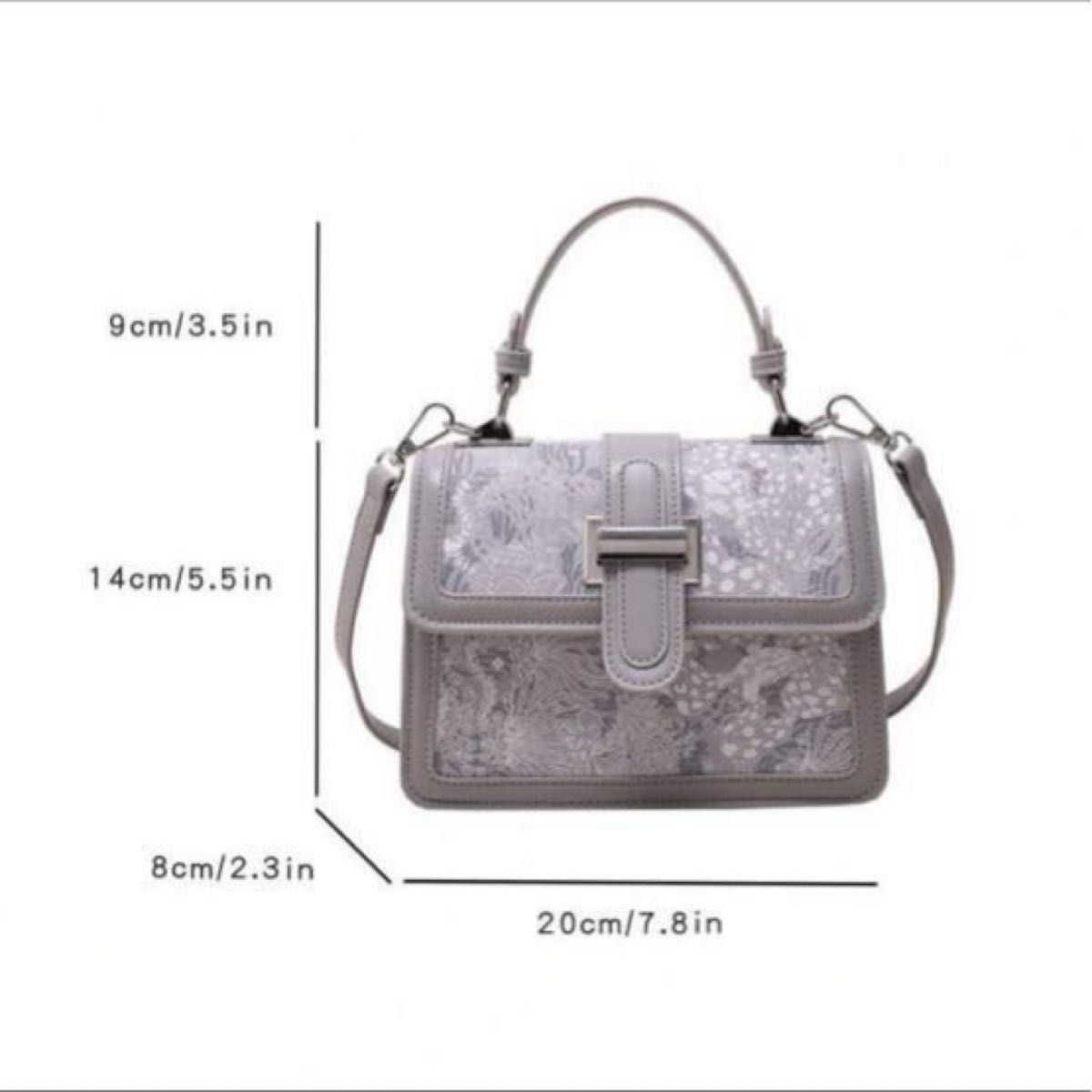 極美品 花柄 ミニスクエアバッグ 2way トップハンドル グレー 極美品 花柄 ミニスクエアバッグ 2way トップハンドル グレー