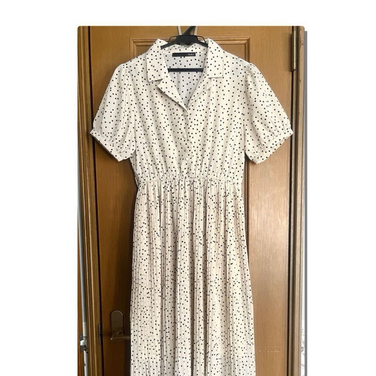 Heather ヘザー ドット 開襟 シャツワンピース プリーツ 半袖 Heather ヘザー ドット 開襟 シャツワンピース プリーツ 半袖