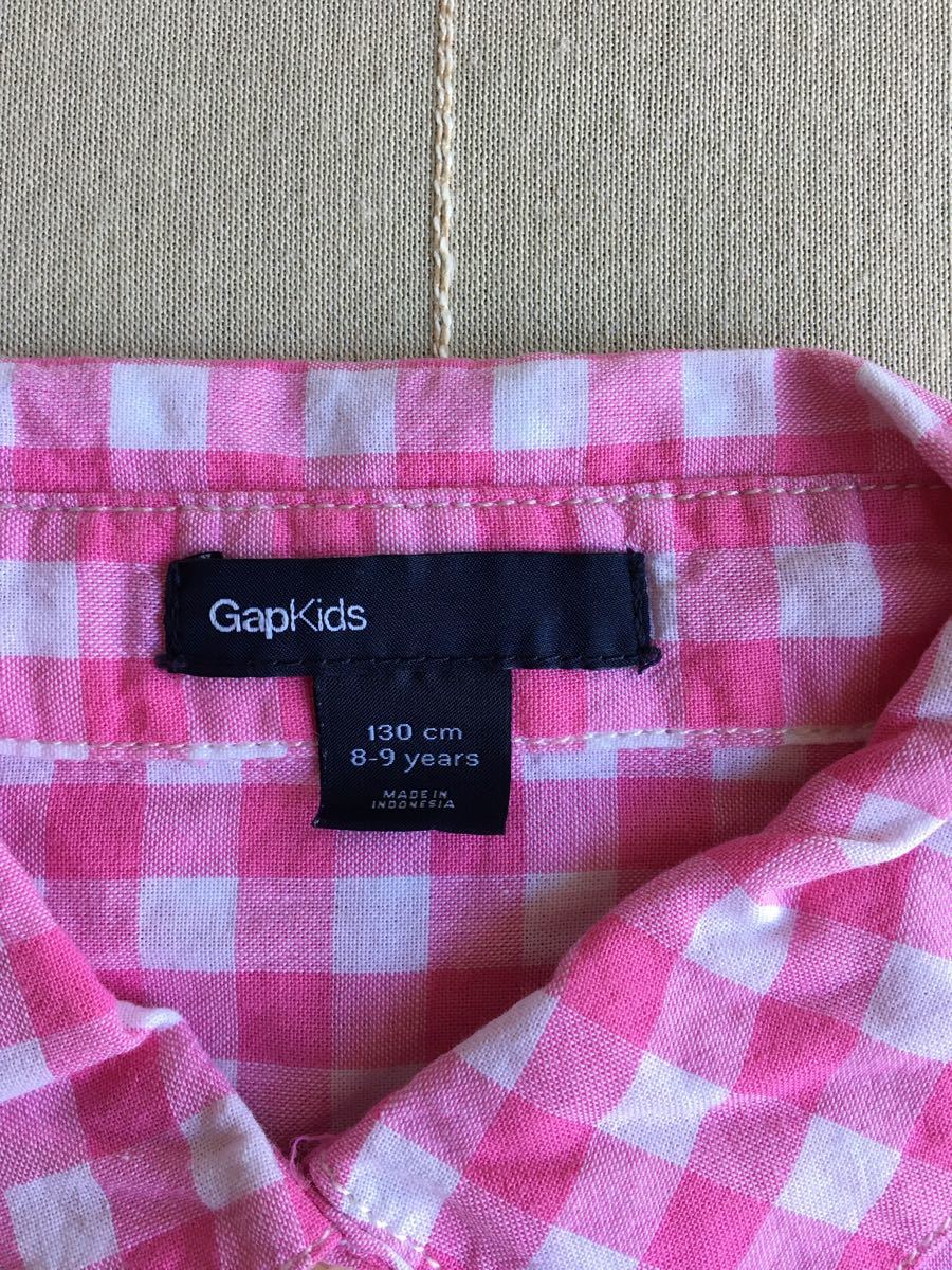 *GAP* Gap * кнопка . симпатичный! розовый. проверка. длинный рукав блуза!130 см * очень красивый товар 