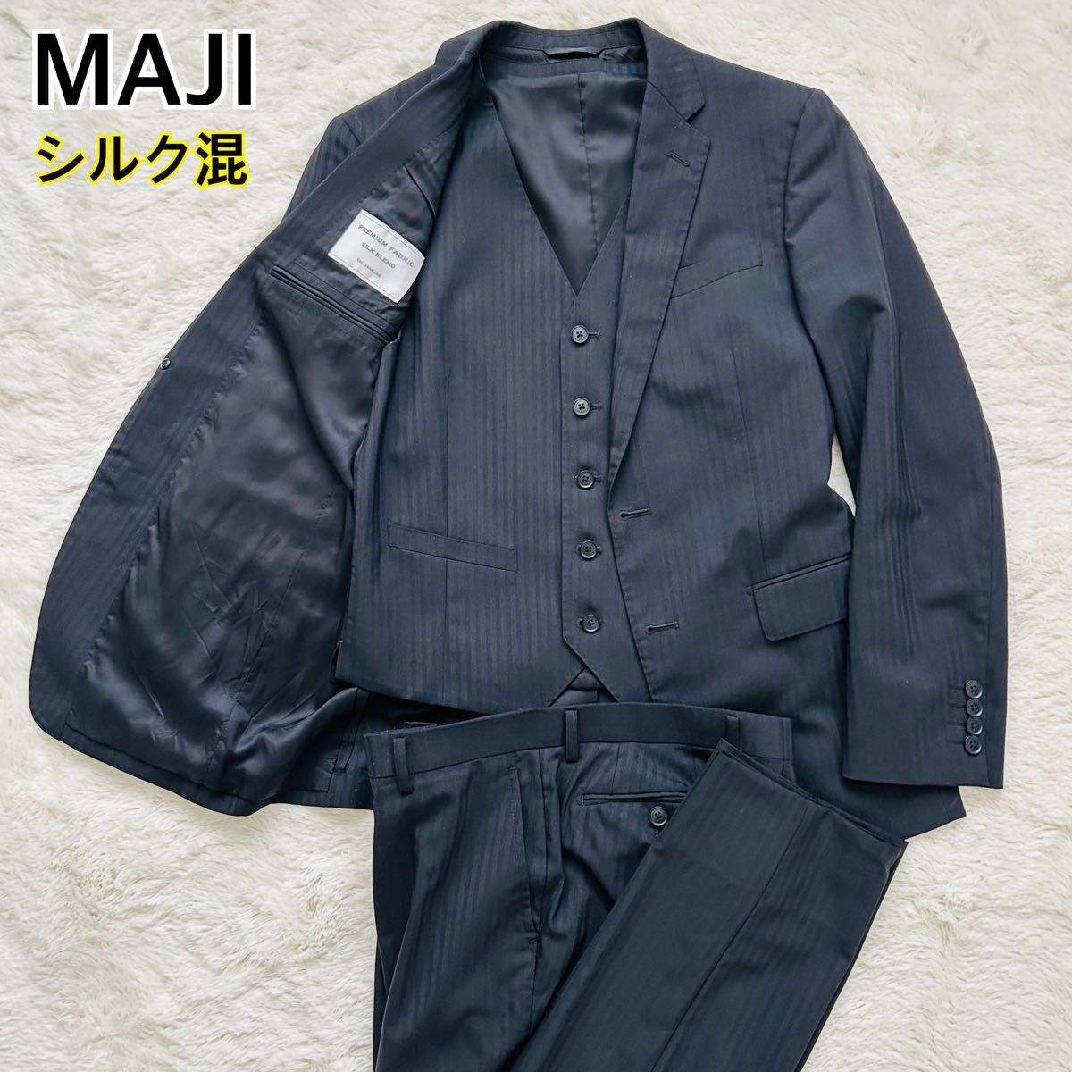 MAJI マジ 3ピース アオキ ブラックシャドーストライプ MAJI マジ 3ピース アオキ ブラックシャドーストライプ
