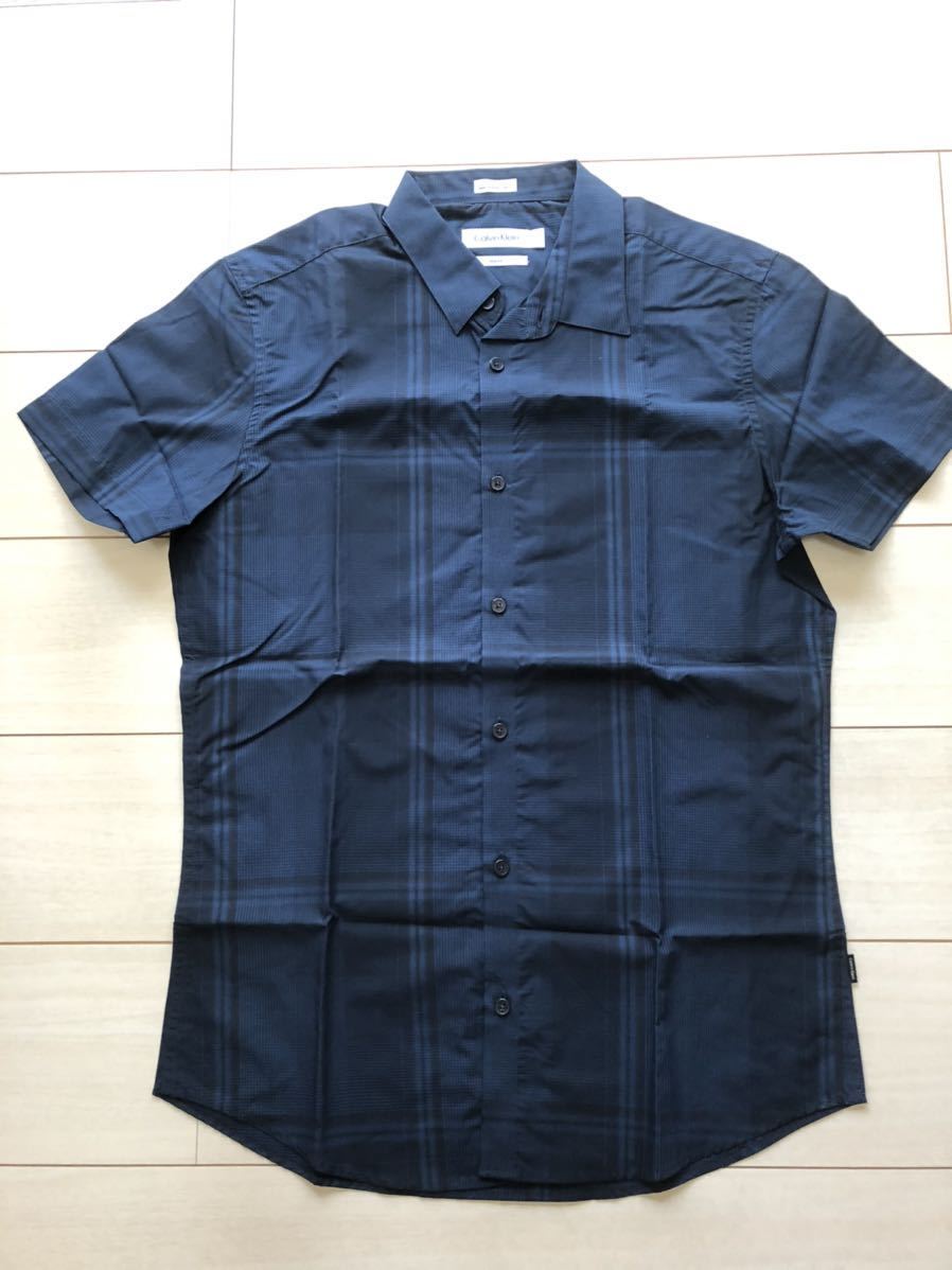 当店の記念日 Klein Calvin 半袖シャツ 未使用 チェック柄 綿100% 濃紺 半袖シャツ 当店の記念日 Klein Calvin 半袖シャツ 未使用 チェック柄 綿100% 濃紺 半袖シャツ