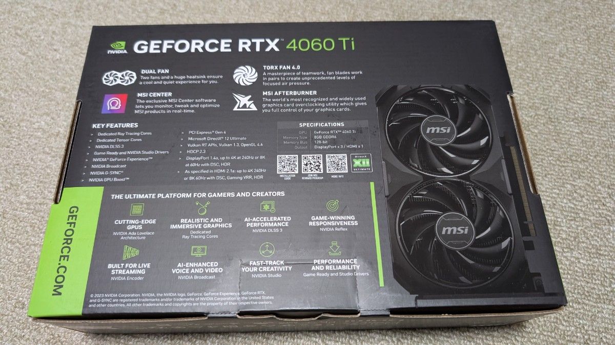未開封新品】MSI GeForce RTX 4060 Ti VENTUS 2X BLACK 8G OC 未開封新品】MSI GeForce RTX 4060 Ti VENTUS 2X BLACK 8G OC