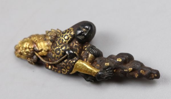 時代武具 刀装具 浜野矩隋 赤銅 獅子仙人図象嵌 目貫 TK176(鍔 時代武具 刀装具 浜野矩隋 赤銅 獅子仙人図象嵌 目貫 TK176(鍔