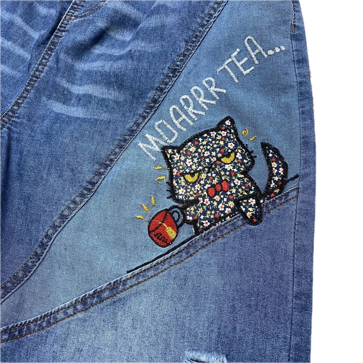 猫 K-three デニム ジーンズ パッチワーク 刺繍 ボトムス パンツ 花