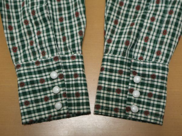 60's USA製 ビンテージ オルテガ ネィティブ インディアン チマヨ柄を織り混んだコットン生地 ウエスタン シャツ 15 1/2-33 / ロカビリー_袖のほつれ（背面）