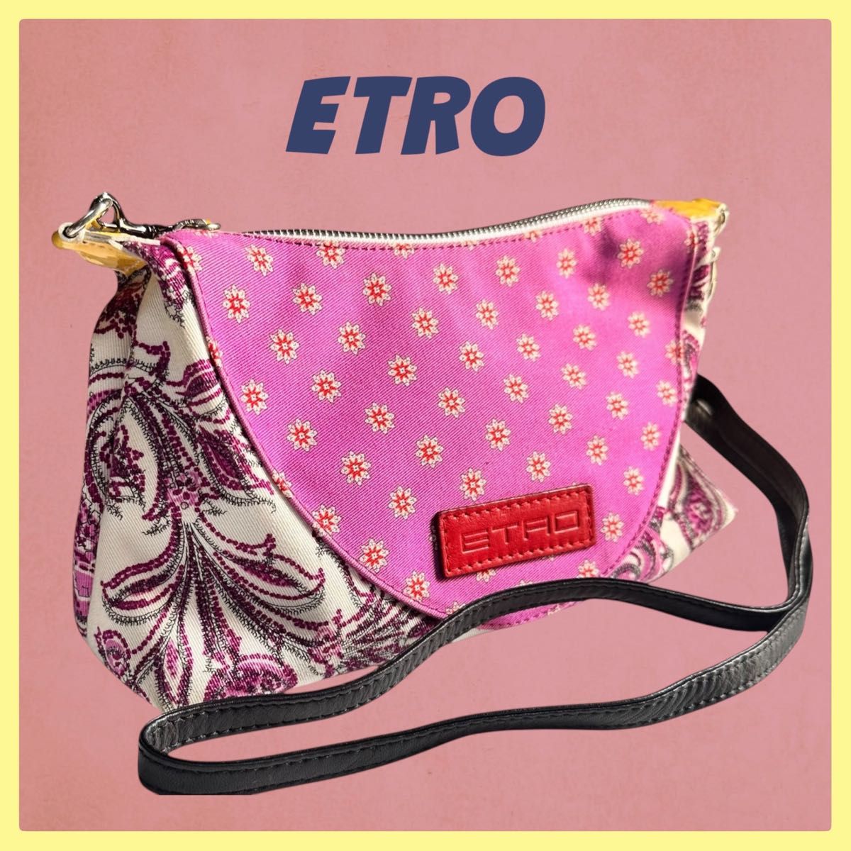 美品 ETRO エトロ ショルダーバッグ シグネチャー ピンク 植物柄 美品 ETRO エトロ ショルダーバッグ シグネチャー ピンク 植物柄