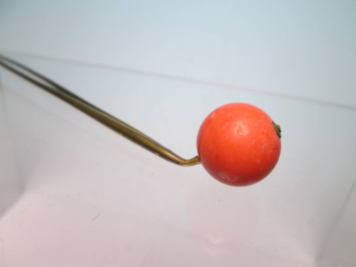 【江月】アンティーク・本珊瑚玉 1,65cm のかんざし 12g_画像3