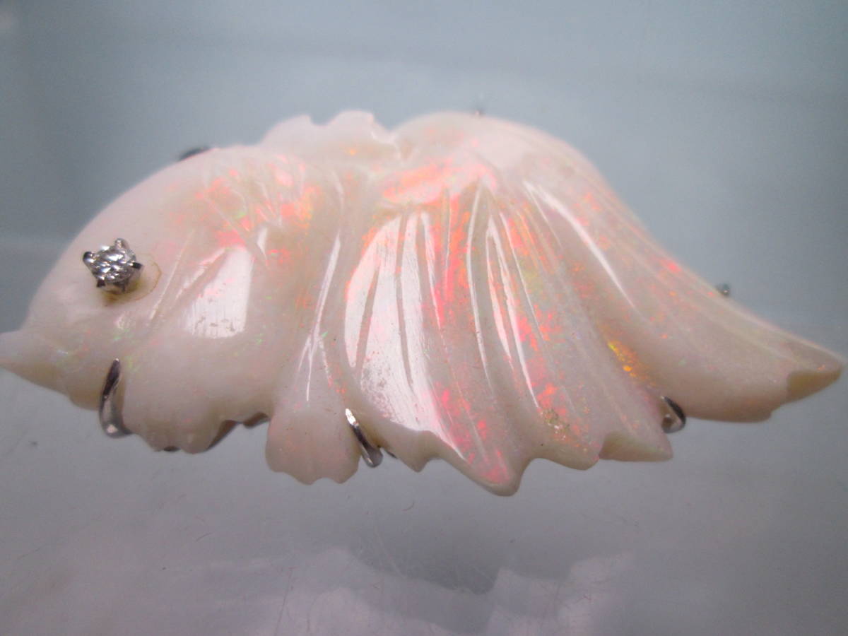 【江月】PM850 オパールにダイヤ飾りの金魚の帯留め 12,85g