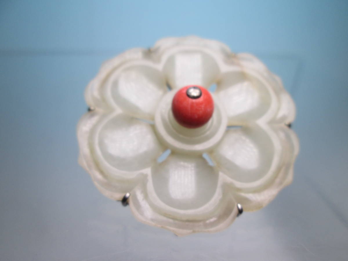 【江月】アンティーク・白砡&本珊瑚玉飾りの花のかんざし 18,85g_画像6