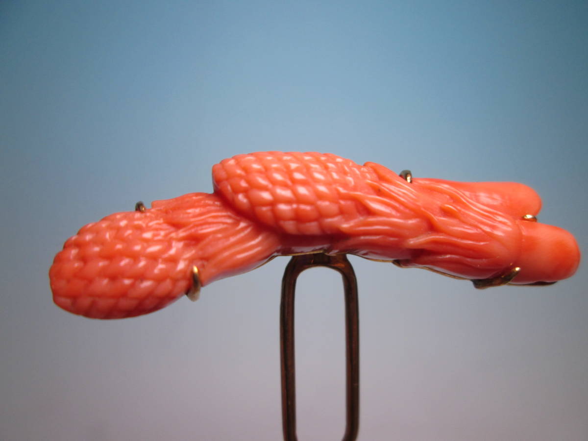 新しいスタイル 【江月】アンティーク・K18 本珊瑚 土筆彫刻かんざし 9,41g 共ケース かんざし