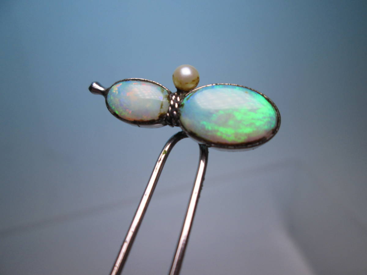【江月】アンティーク・オパール/本真珠飾り 瓢箪のかんざし 2,69g