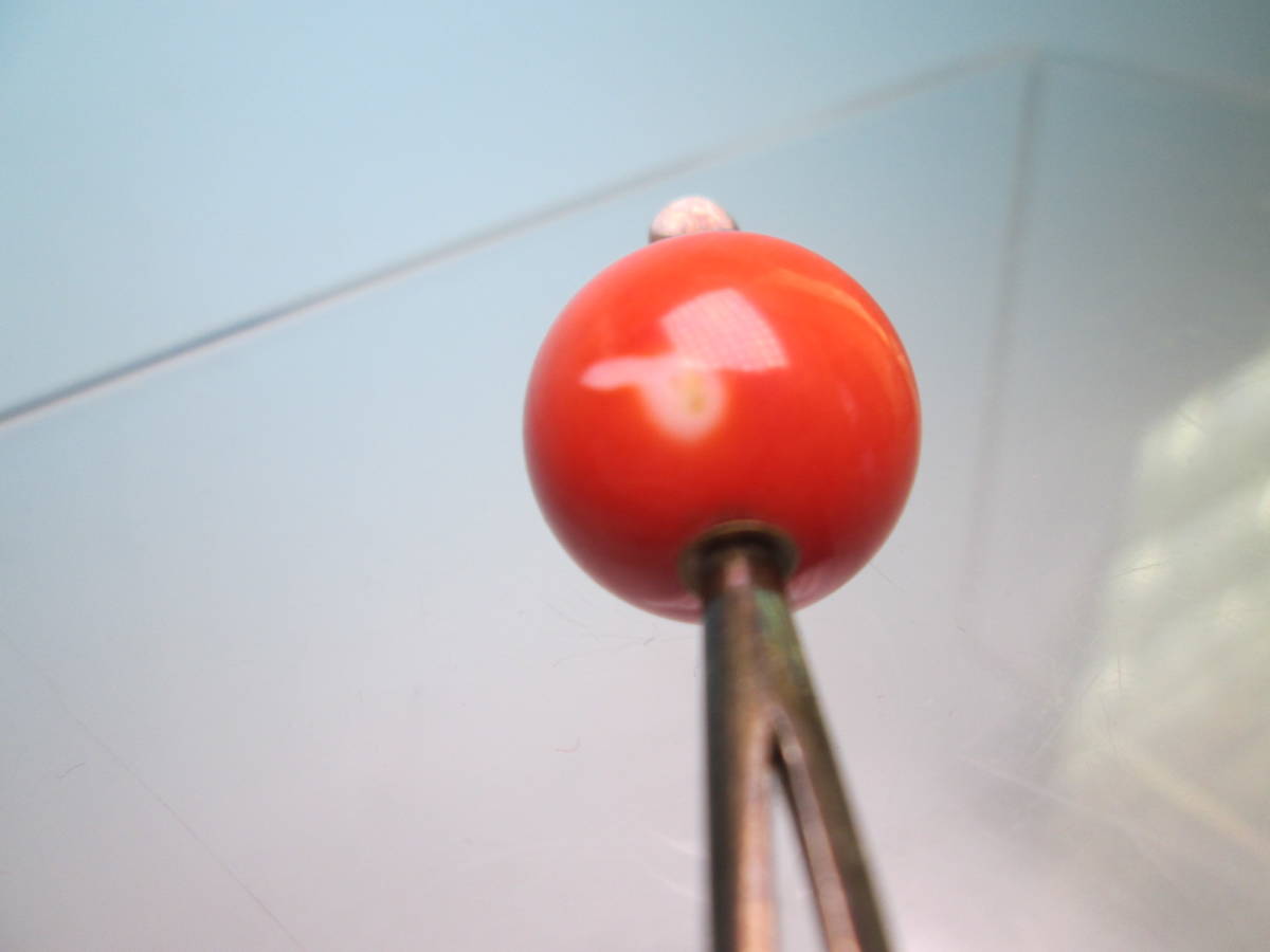 【江月】アンティーク・銀製 本珊瑚玉 1,5cm のかんざし 10,4g_画像8