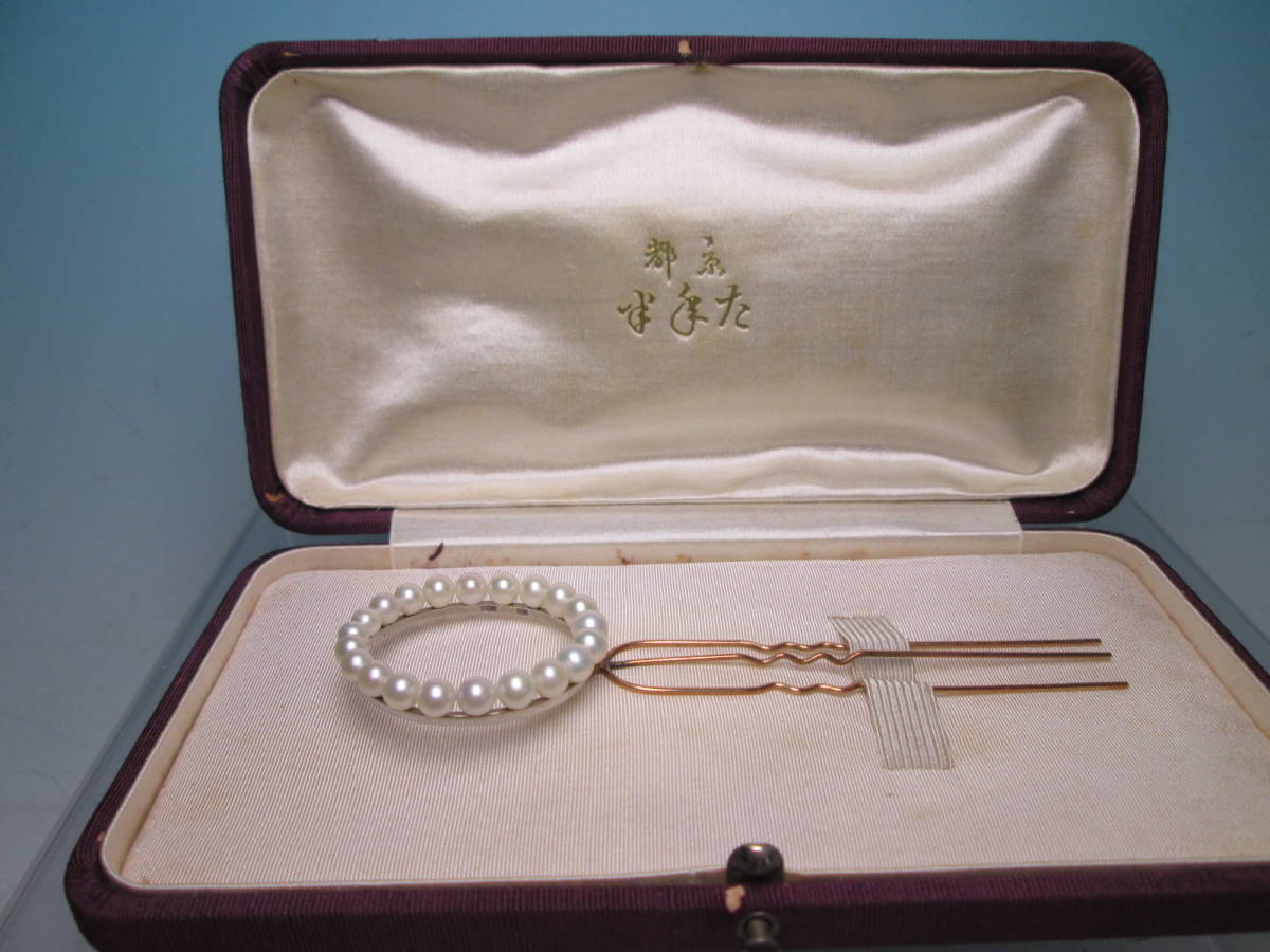 【江月】アンティーク・K9 本真珠の美しい輪のかんざし 6,94g 共ケース付