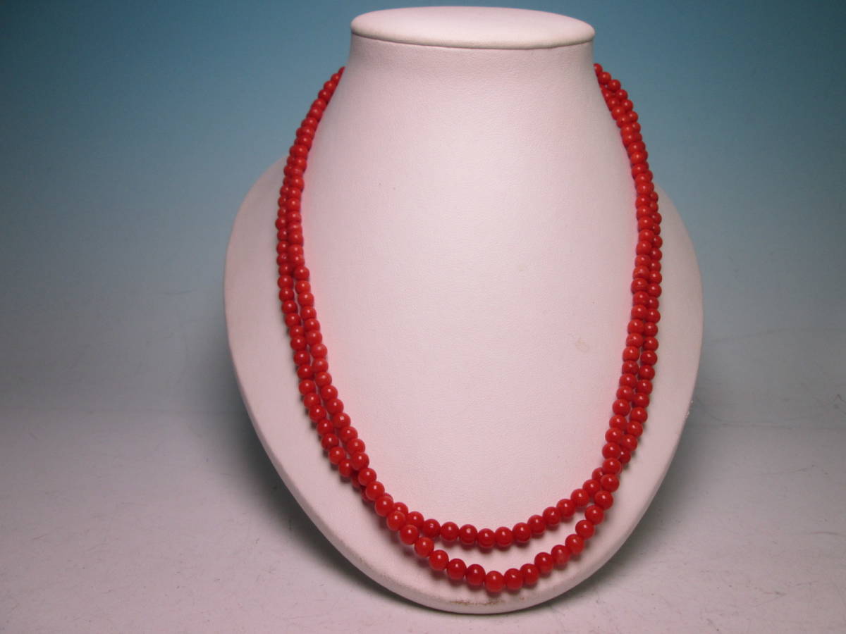 [. month ]SILVERbook@.. red .. sphere 5mm 2 ream long necklace 38g