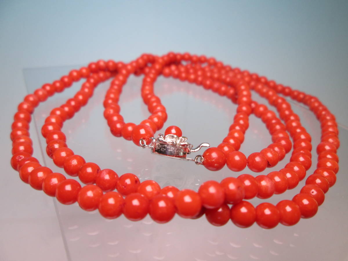 [. month ]SILVERbook@.. red .. sphere 5mm 2 ream long necklace 38g