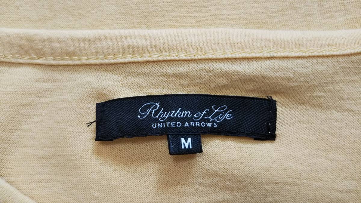 メンズ　UNITED ARROWS Rhythm of Life ユナイテッドアローズ　トップス　半袖Tシャツ　クルーネック　プリント入　イエロー系_画像7