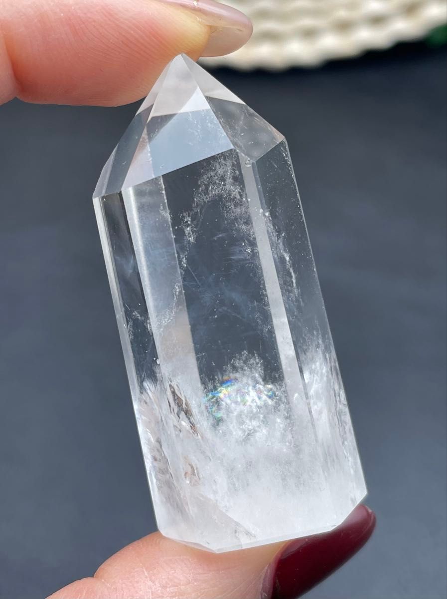 レア 虹入り エンジェルラダー 天然水晶六角柱 タワー ポイント レア 虹入り エンジェルラダー 天然水晶六角柱 タワー ポイント