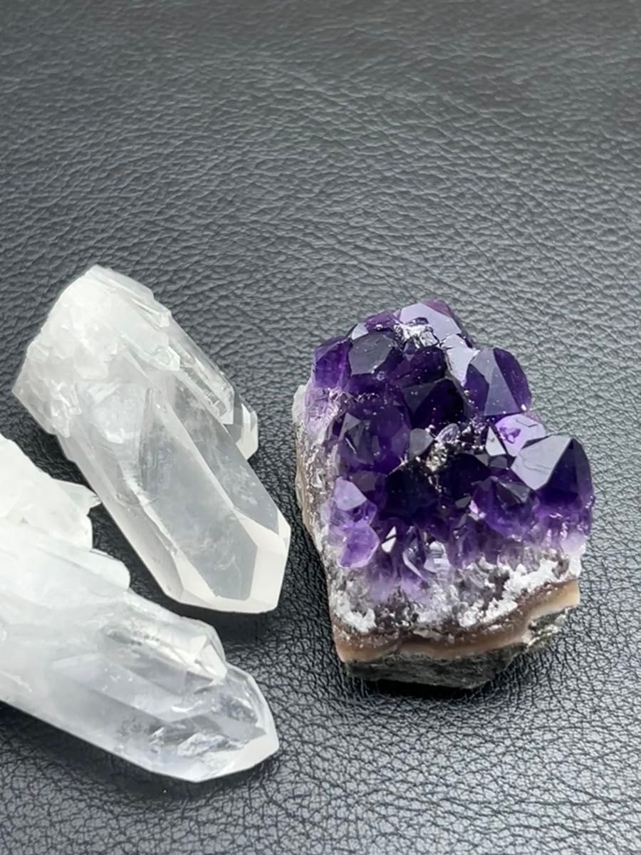お得セット 天然水晶&アメジストクラスター 高品質 パワーストーン 浄化セット