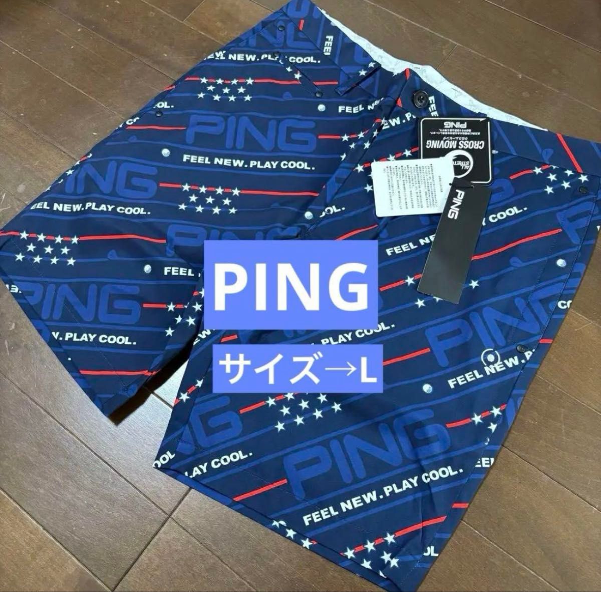 ピンPING 総柄ハーフパンツ新品未使用 ネイビー紺 Lサイズ 春夏 ピンPING 総柄ハーフパンツ新品未使用 ネイビー紺 Lサイズ 春夏