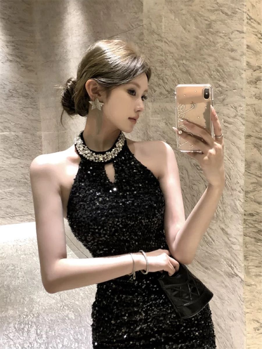 キャバドレス スパンコール ホルターネック セクシー パーティー キャバドレス スパンコール ホルターネック セクシー パーティー
