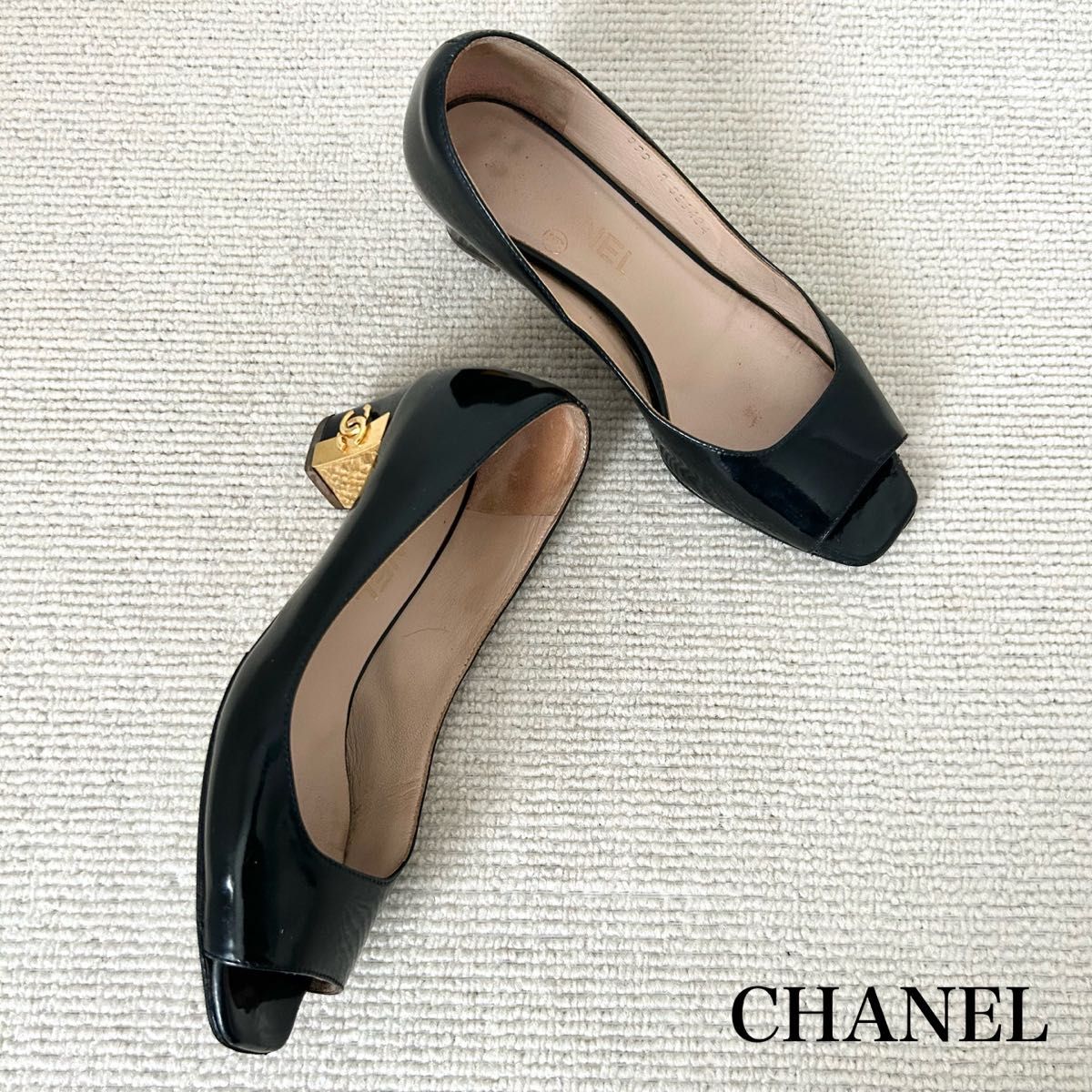 CHANEL シャネル パンプス オープントゥ ココマーク 黒 22cm 35C CHANEL シャネル パンプス オープントゥ ココマーク 黒 22cm 35C