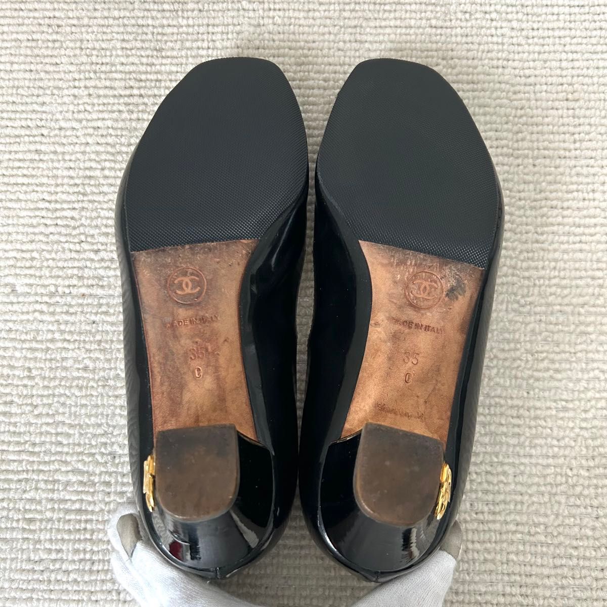 CHANEL シャネル パンプス オープントゥ ココマーク 黒 22cm 35C CHANEL シャネル パンプス オープントゥ ココマーク 黒 22cm 35C