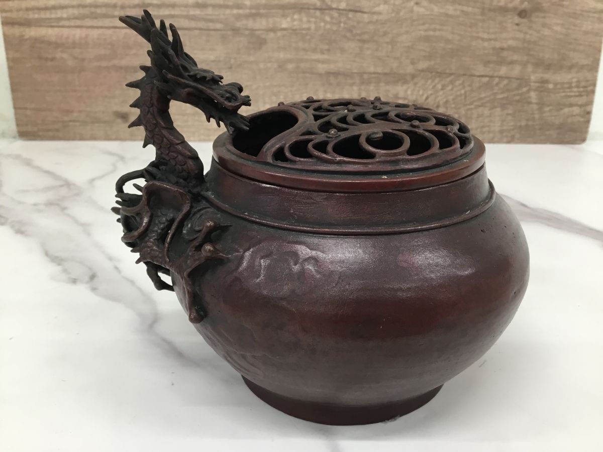 ○営KZ604-80 高岡銅器 須賀月眞作 蝋型鋳銅 龍 香炉 香爐 雨竜 ○営KZ604-80 高岡銅器 須賀月眞作 蝋型鋳銅 龍 香炉 香爐 雨竜