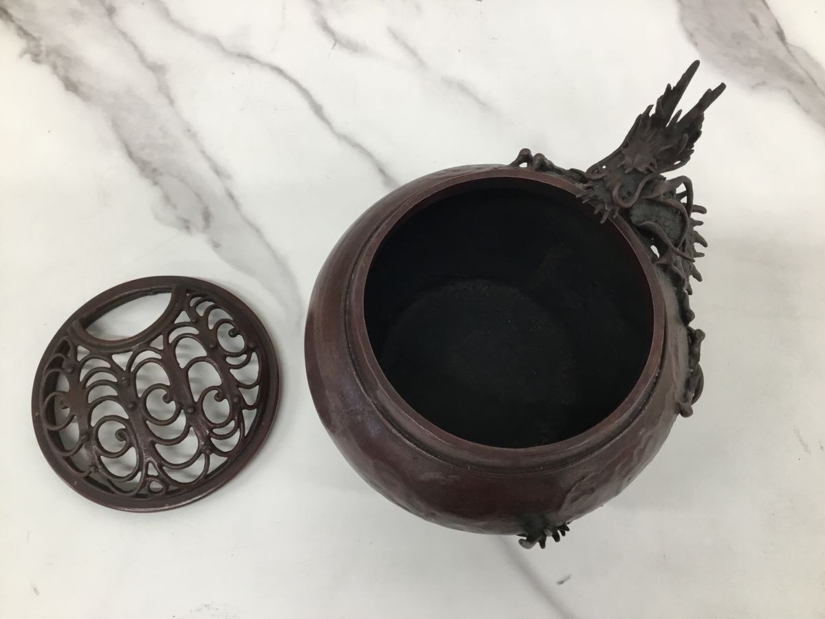 ○営KZ604-80 高岡銅器 須賀月眞作 蝋型鋳銅 龍 香炉 香爐 雨竜 ○営KZ604-80 高岡銅器 須賀月眞作 蝋型鋳銅 龍 香炉 香爐 雨竜