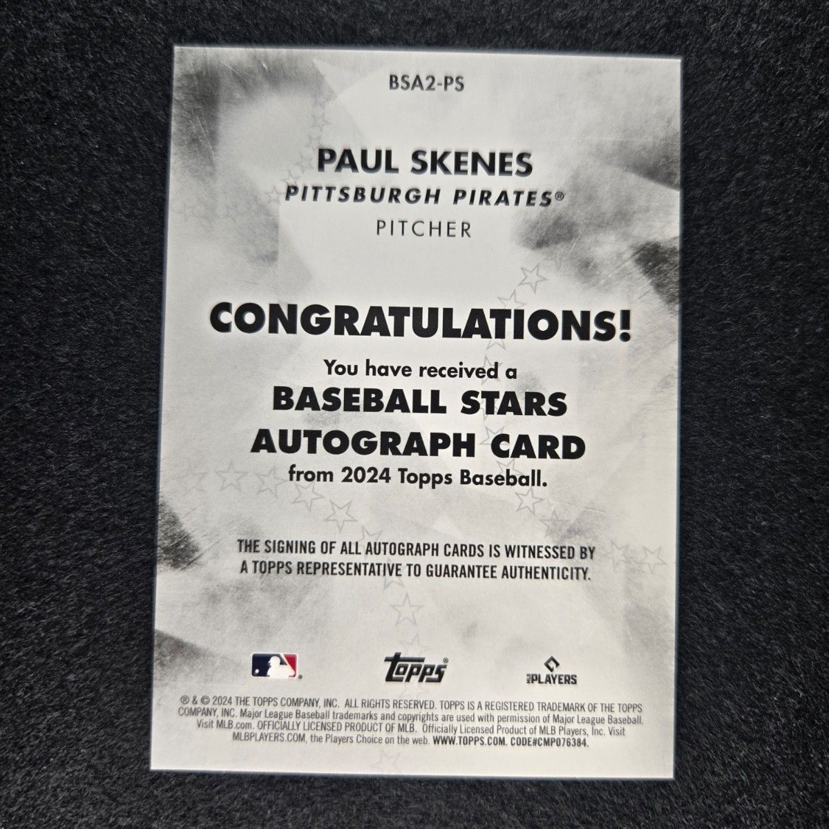 Paul Skenes 2024 Topps Update Auto 直筆サイン ポール Paul Skenes 2024 Topps Update Auto 直筆サイン ポール