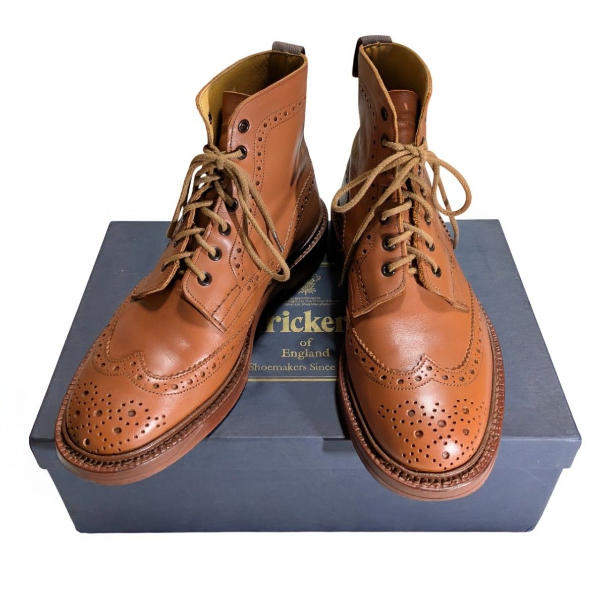Tricker's トリッカーズ カントリーブーツ モールトン Cシェイド UK7.5 ワイズ6 革靴 ブラウン ウイングチップ