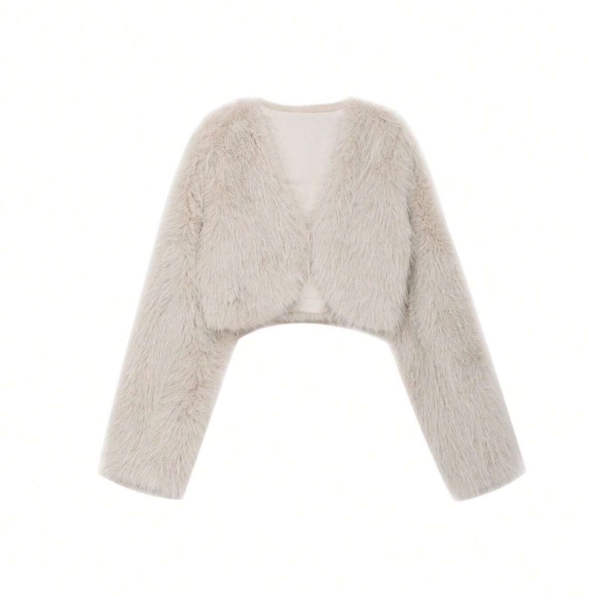 shein ショート丈 ファーコート フェイクファー アイボリー shein ショート丈 ファーコート フェイクファー アイボリー
