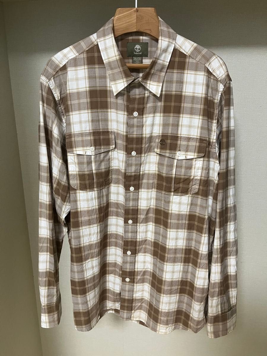 Timberland 長袖シャツ チェック柄 ブラウン×ホワイト XL メンズ Timberland 長袖シャツ チェック柄 ブラウン×ホワイト XL メンズ