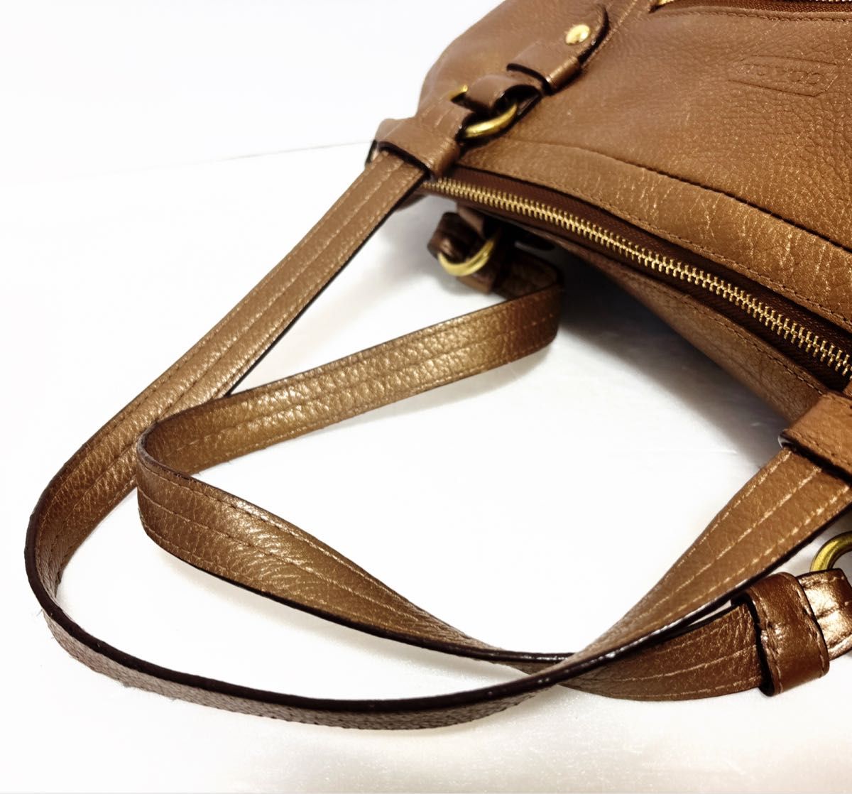 COACH コーチ レザー2wayショルダーバッグ ブロンズ 本物保証 COACH コーチ レザー2wayショルダーバッグ ブロンズ 本物保証