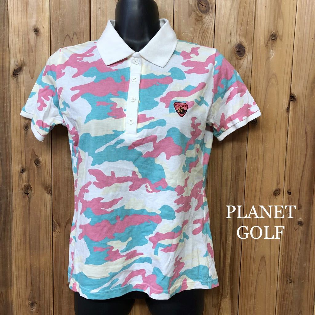 【PLANET GOLF】プラネットゴルフ◇レディース size M 半袖シャツ コットン ポロシャツ 迷彩柄 カモフラージュ トップス ゴルフウエア_画像1