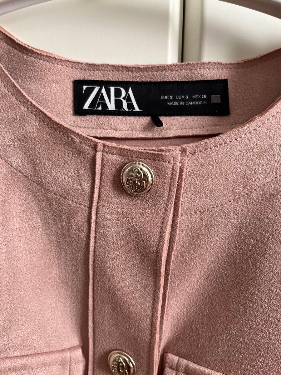 新品】ZARA フェイクスエードジャケット ピンク ノーカラー 新品】ZARA フェイクスエードジャケット ピンク ノーカラー
