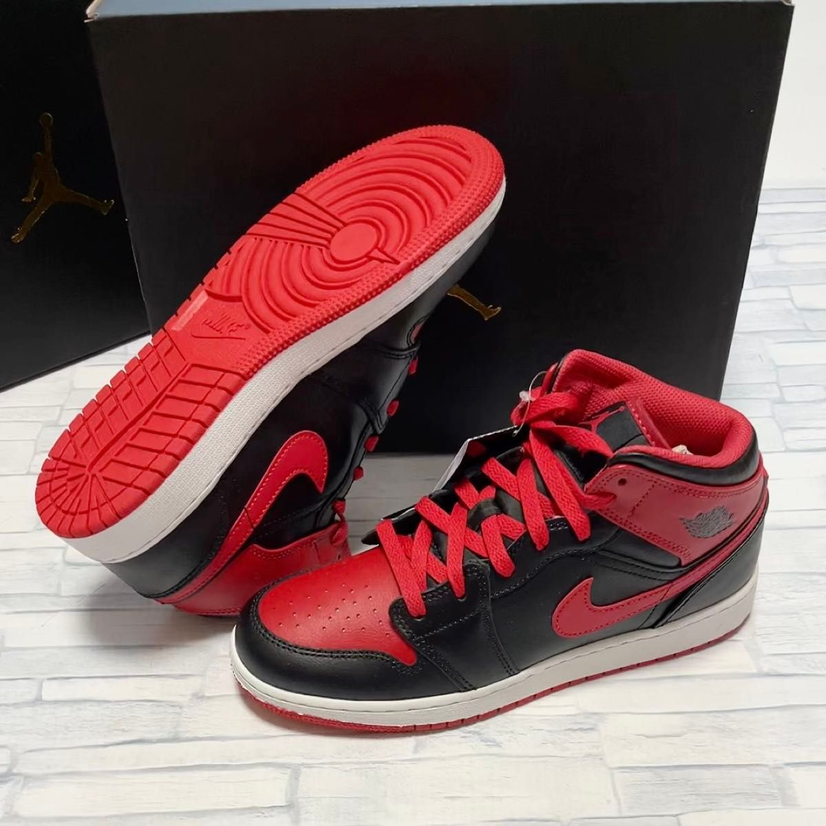 NIKE AIR JORDAN 1 MID GS エアジョーダン ジョーダン1 ミッド 24.0㎝ ファイヤーレッド ブレッド