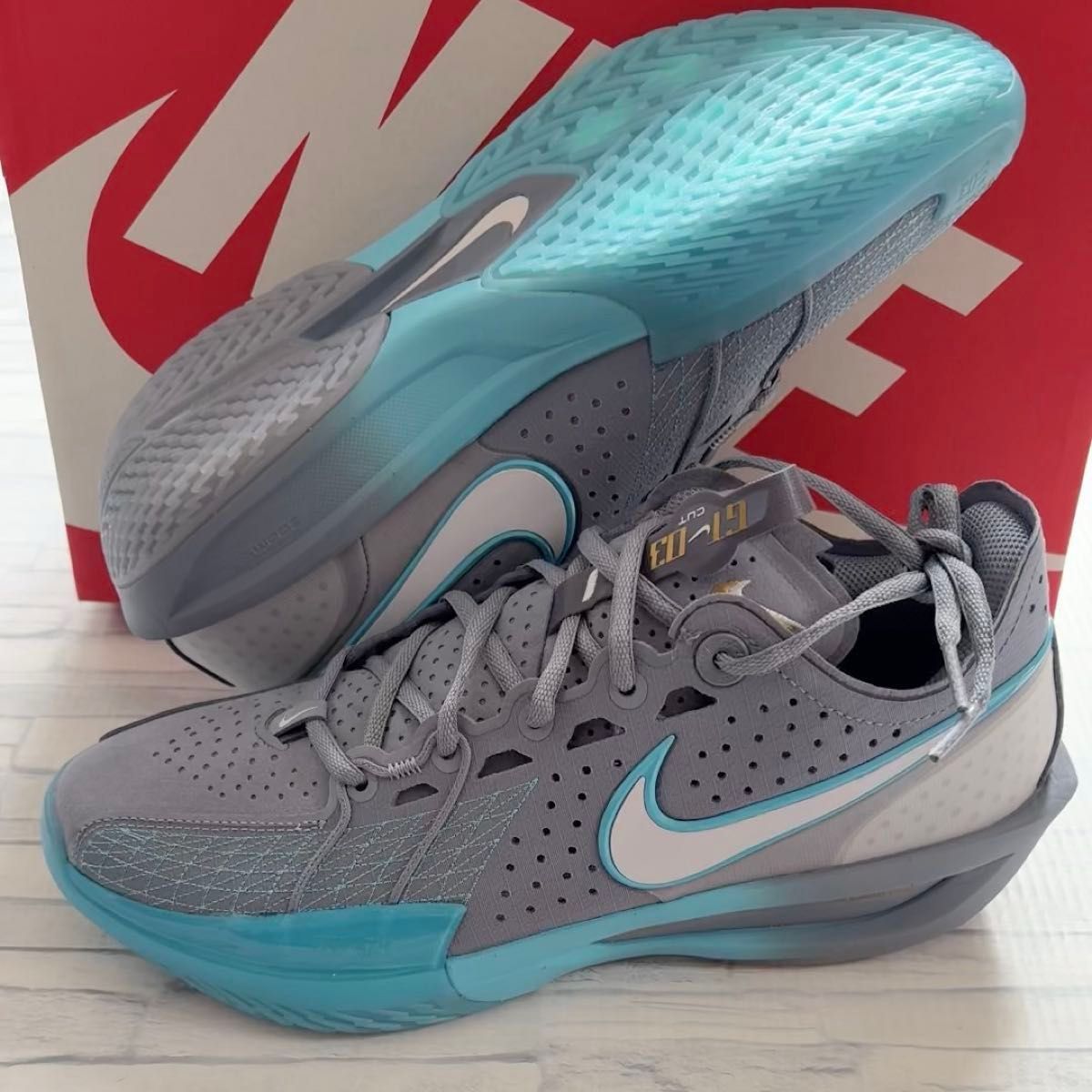 NIKE AIR ZOOM G.T. CUT 3 EP ナイキ エアズーム GT カット 3 グレー バルチックブルー 27.5㎝