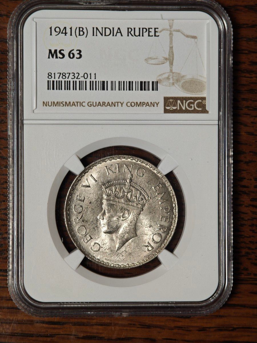 MS63】NGC 1941B 英領インド 1ルピー 銀貨 ジョージ6世 高鑑定 MS63】NGC 1941B 英領インド 1ルピー 銀貨 ジョージ6世 高鑑定
