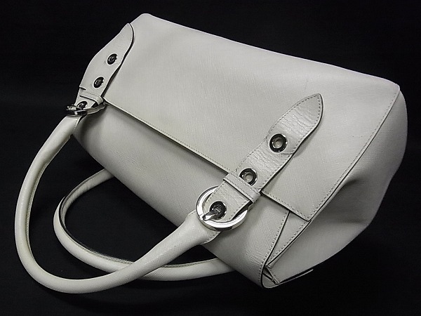 Salvatore Ferragamo フェラガモ ガンチーニ レザー トート ショルダーバッグ クリーム系×シルバー_画像4