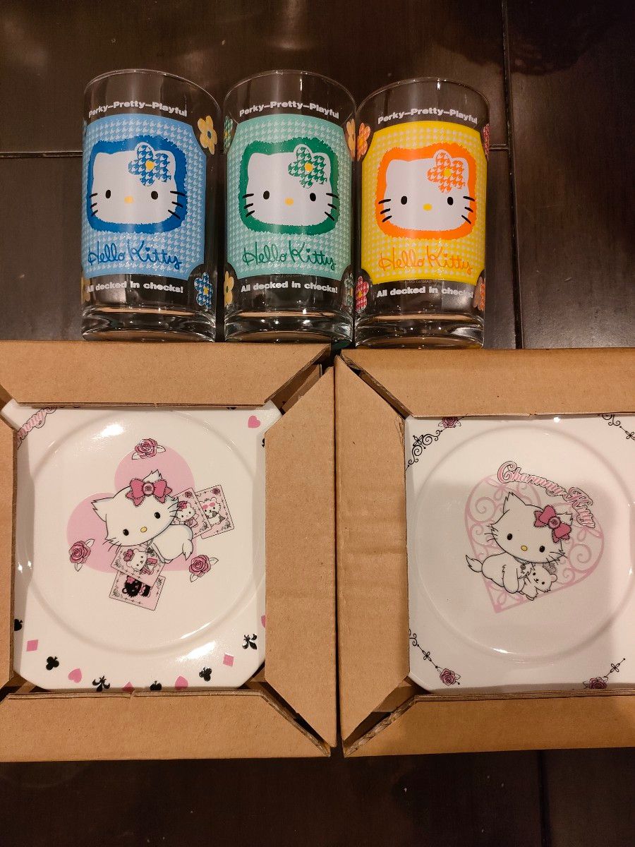 ハローキティ グラス3個 チャーミーキティプレート4枚セット ハローキティ グラス3個 チャーミーキティプレート4枚セット