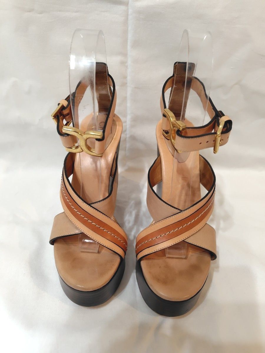 Chloe クロエ レザーウェッジソールサンダル ブラウン 36 23cm Chloe クロエ レザーウェッジソールサンダル ブラウン 36 23cm